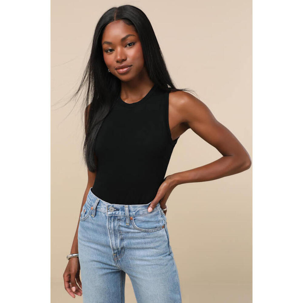Lulus Always Easygoing Black Sleeveless Bodysuit - Size S